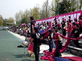 16 Apr 07 - Fagiano Okayama fans watch with baited breath the game against Mazda